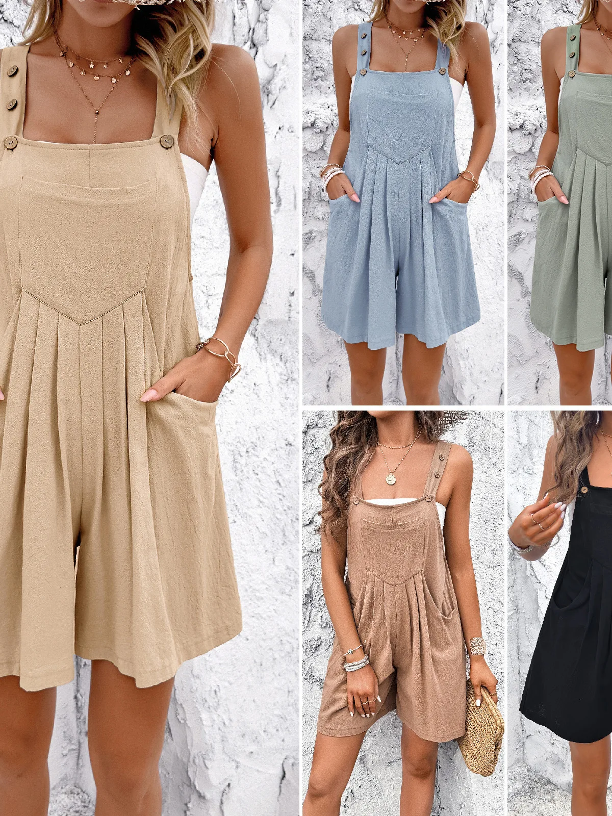 

Свободные удобные женские комбинезоны с широкими штанинами на пуговицах, состоящие из смеси хлопка, брюки из девяти предметов со средней талией, коллекция лета 2025 г.