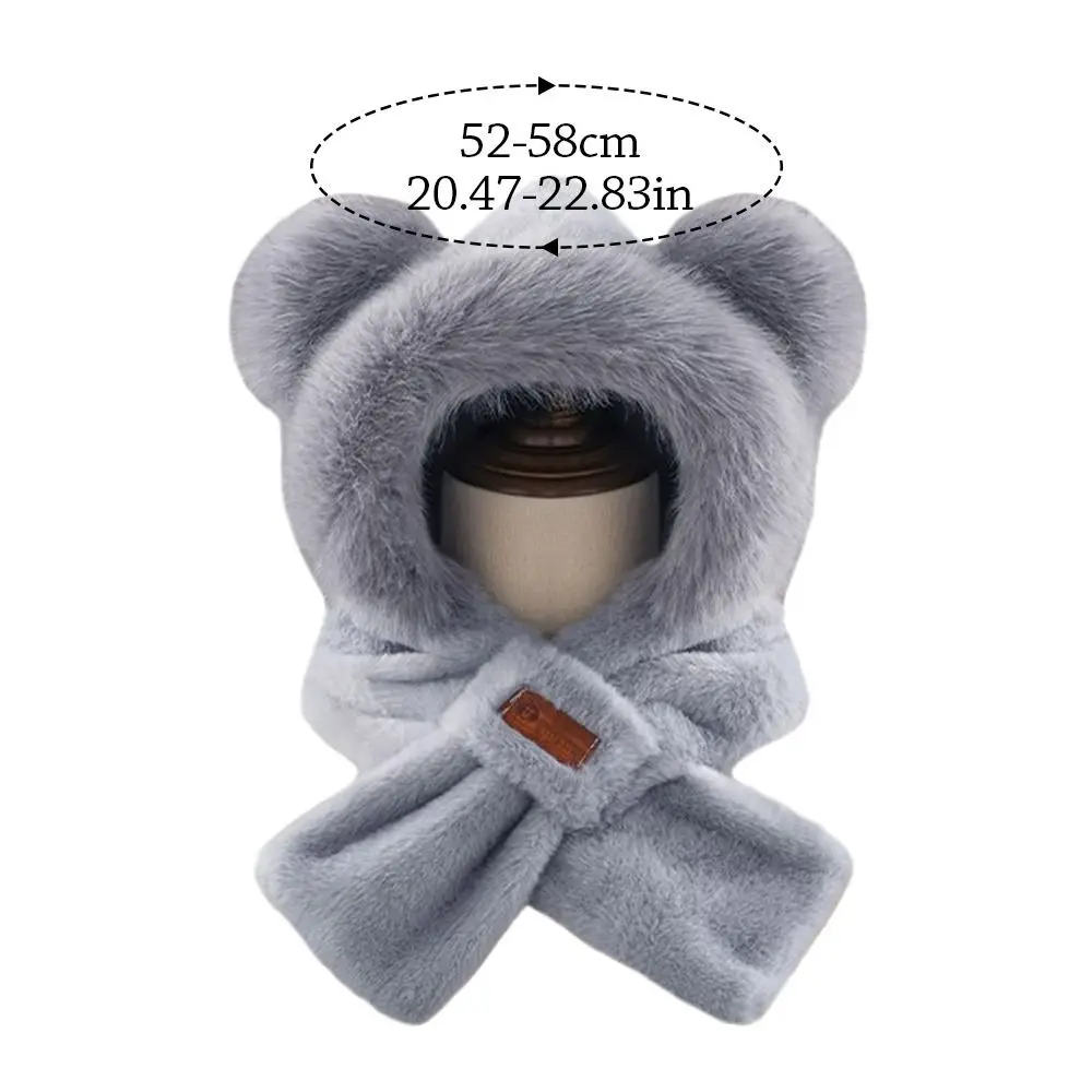 かわいいぬいぐるみ風冬用一体型キャップスカーフ、暖かい防風ビーニー帽スカーフ、カジュアルな厚手スカーフセット、フード付きサイクリング用