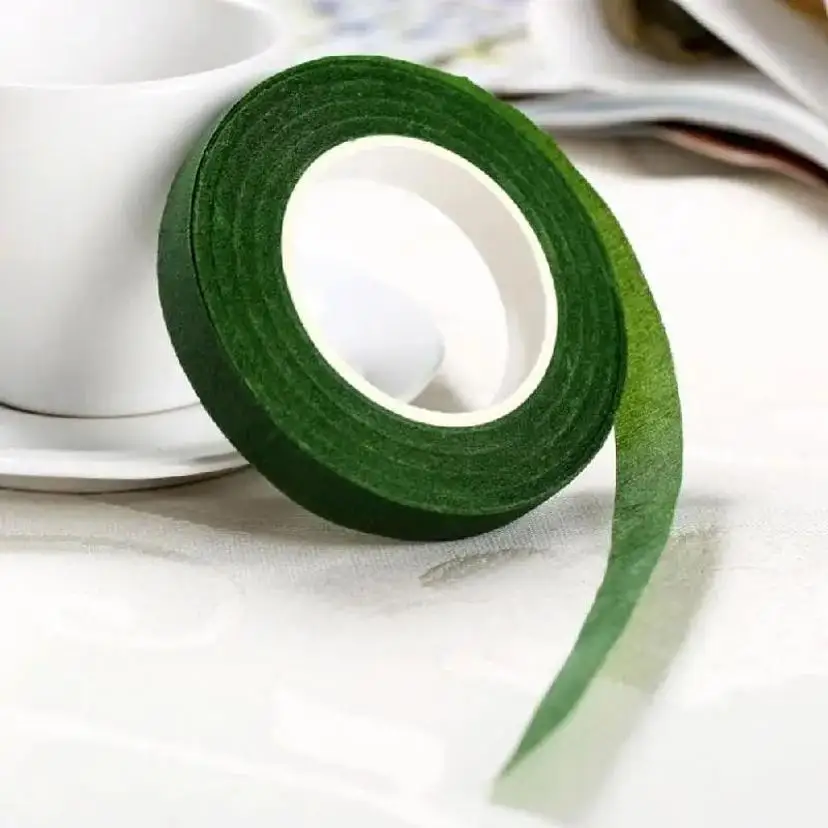 1 جهاز كمبيوتر شخصي 12mm ذاتية اللاصق الأخضر وشي الشريط زهرة جذع لعلاد DIY الحرف الزهور الحريرية الاصطناعية