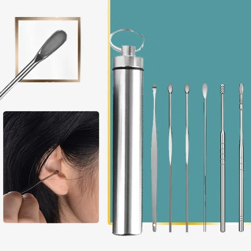 Earpick 6-piece set Stainless Steel Ear Digging Tool Set Spiral Wax Remover For Perforation Ear Cleaning Kit Cleaning Agent