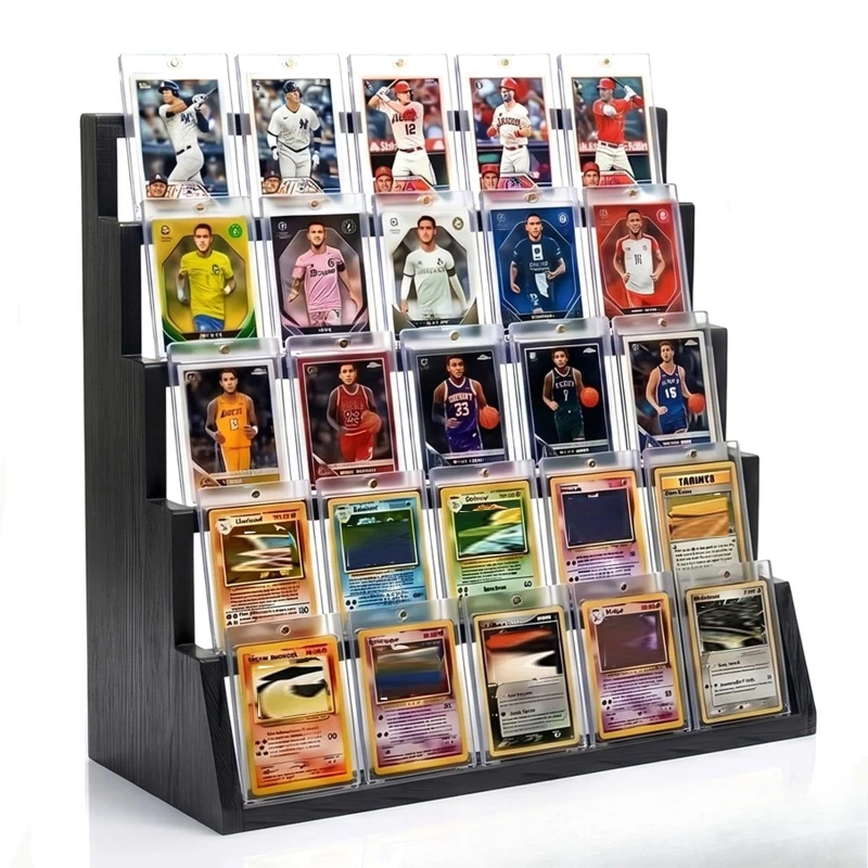 solid wood multi-layer stepped card storage rack acrylic card slot display rack collection card display rack