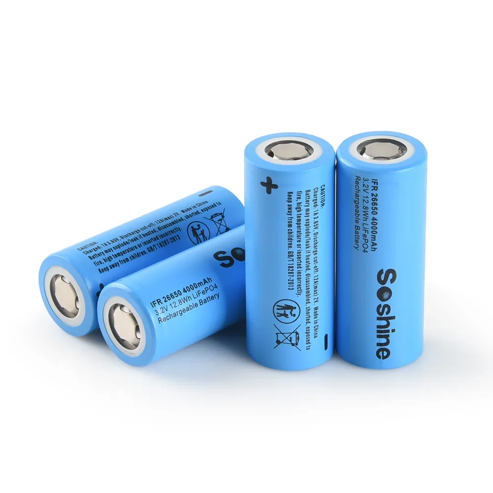 Soshine 3.2V 4000mAh Rechargeable Battery 26650 4000mAh LiFePO4 Battery for Healamps Emergency Light Game Controller Flashlights