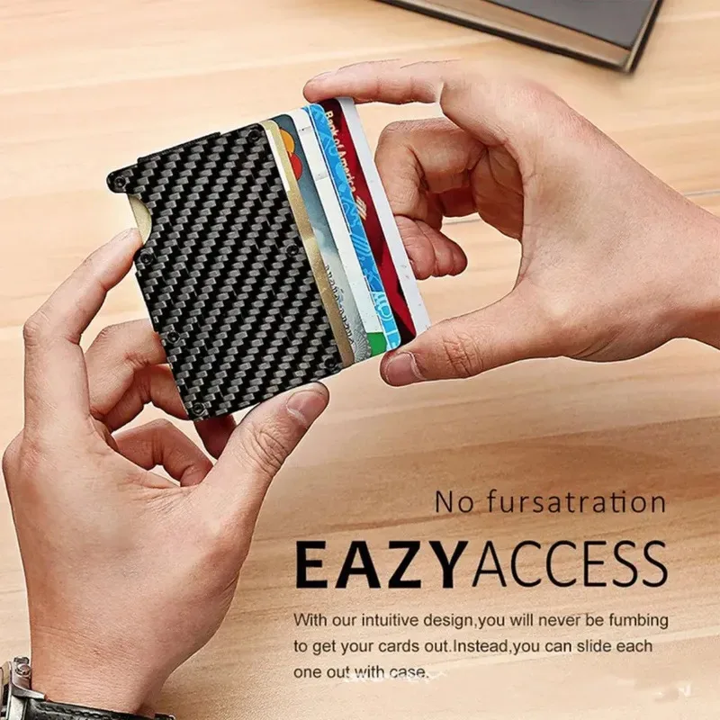 Men's Minimalist Ultra-Thin Carbon Fiber Metal Card Holder Multilingual versionRFIDAnti-theft Credit Card Holder