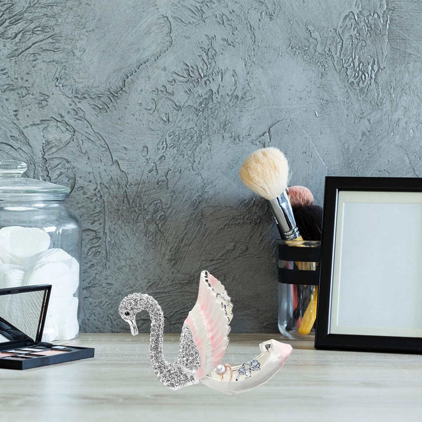 

Elegant Shaped Jewelry Box Multi Use Ring Necklace Storage Alloy Swan Container Gift For Wedding Valentine'S Day Desktop Swan
