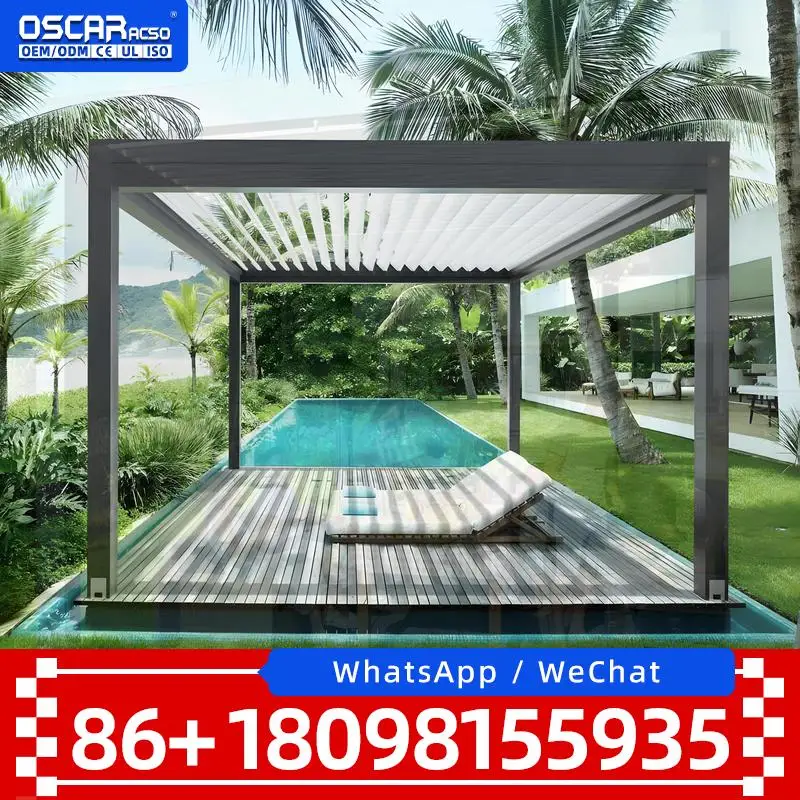 Modern Eco Friendly Aluminum Pergola with Louvered Roof and Screen for Backyard Pool Deck Patio Garden Outdoor Seating Areas Wea
