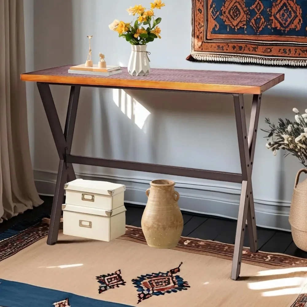 طاولة كونسول صناعية، 41.3 طاولة بار عالية للمطبخ، غرفة المعيشة، بار القهوة، إطار معدني أسود، طاولة طعام، 47.2 #4