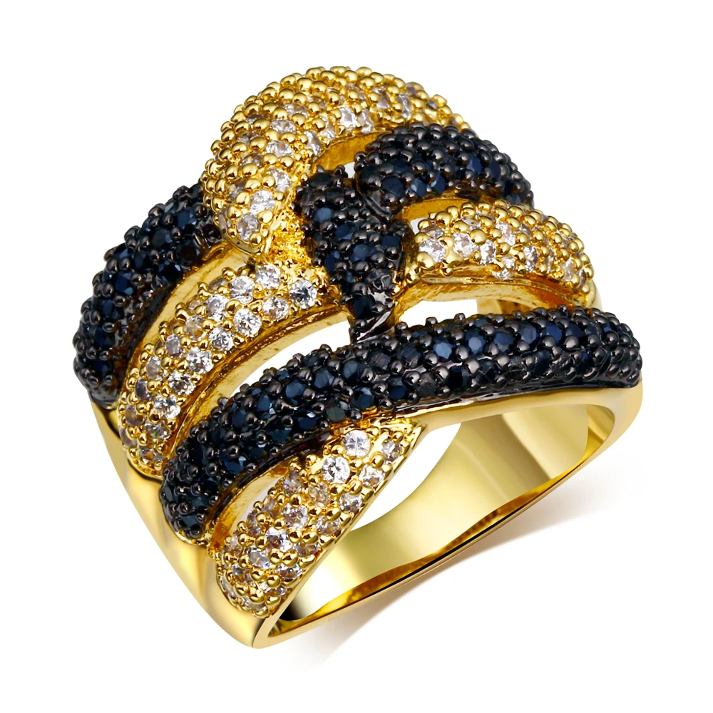 Clearance Stock Rings White/Gold/Black 2 Tone Pave Shiny Cubic Zircon Finger Ring Gold/White Color Fashion Jewelry