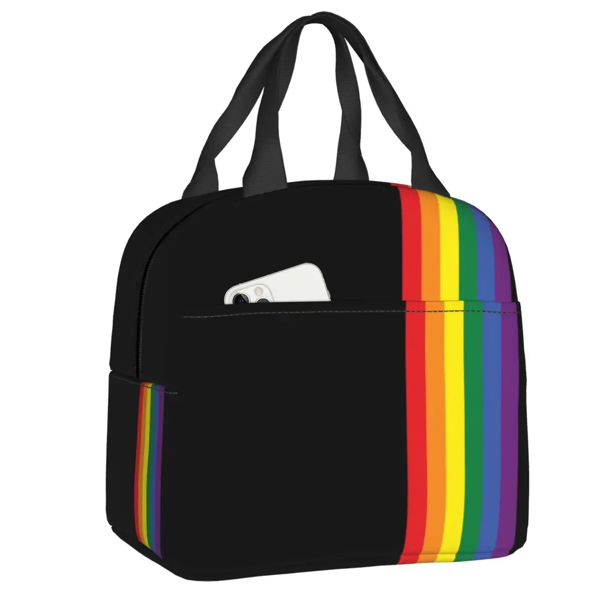 Rainbow Pride LGBT Strip Thermal Insulated Lunch Bag GLBT Gay Lesbian Portable Lunch Tote for Outdoor Picnic Storage Food Box