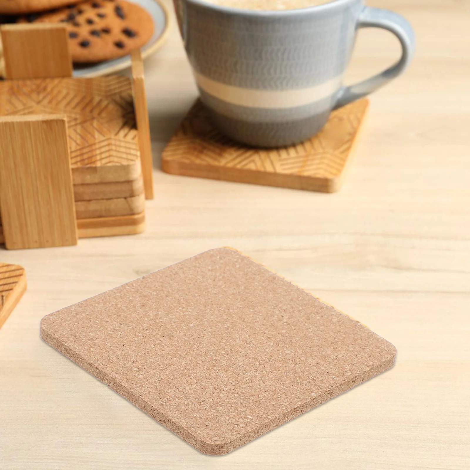 

12pcs Cork Coasters Square Wooden Drink Coasters For Kitchen Table Protection Heat Insulation Trivets Hot Dishes Pots Plant