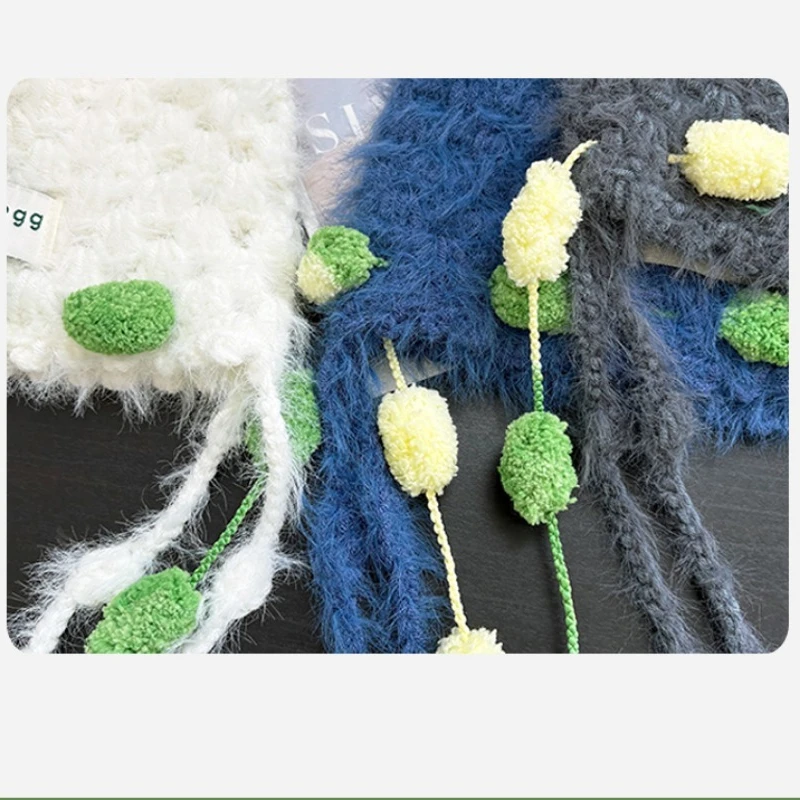 المتخصصة المنسوجة يدويا الأخضر بوم بوم بلوفر مغزول قبعة المرأة الخريف والشتاء الحلو المخملية الحرارية حزام واقي أذن قبعة قبعات #5