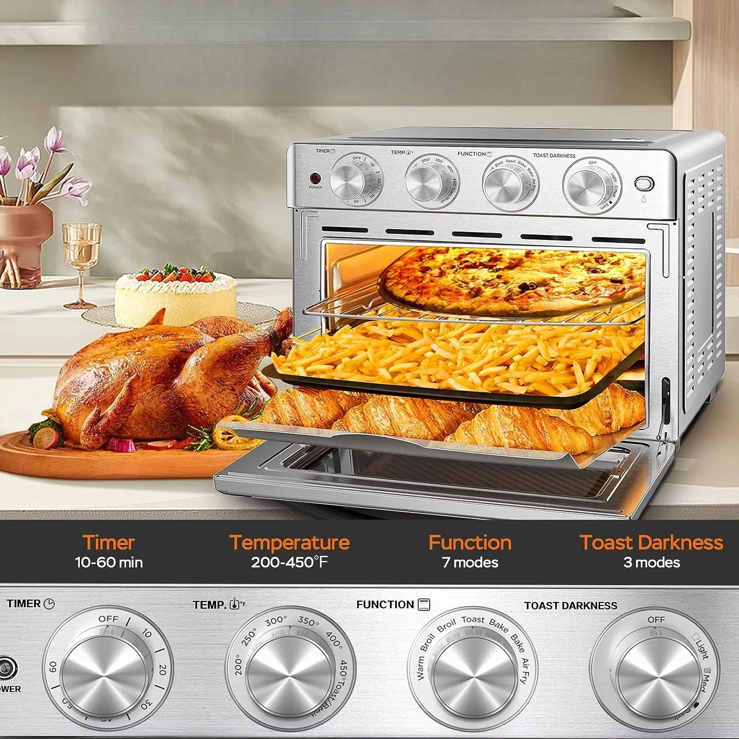 Geek Chef 6 Slice 26QT/26L Air Fryer Fry Oil-Free Extra Large Toaster Oven Combo Air Frye