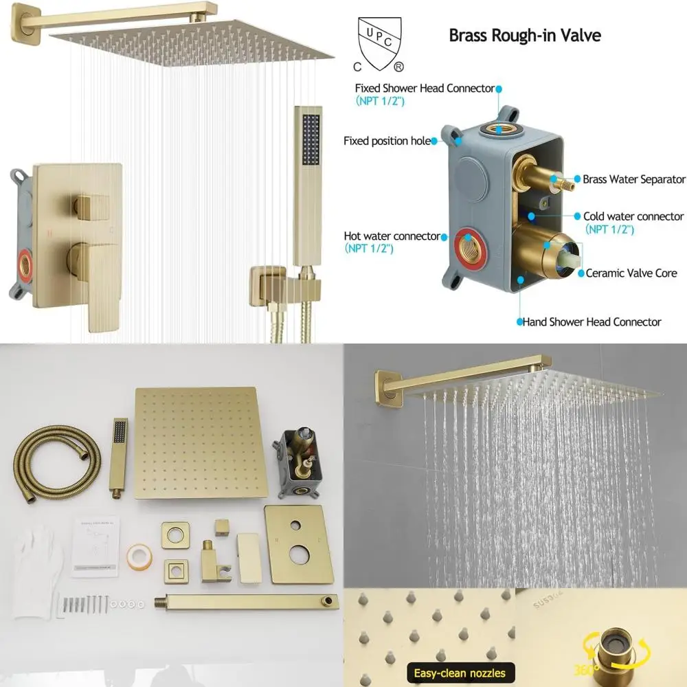 نظام دش مطري فاخر مثبت على الحائط مقاس 12 بوصة مع رأس دش كومبو ودش محمول للحمام #1