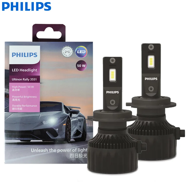 Philips Ultinon Rally 3551 H7 Car LED Head Light 100W 9000LM High Power Super Bright 6500K White Retrofit Lamps LUM11972U3551X2