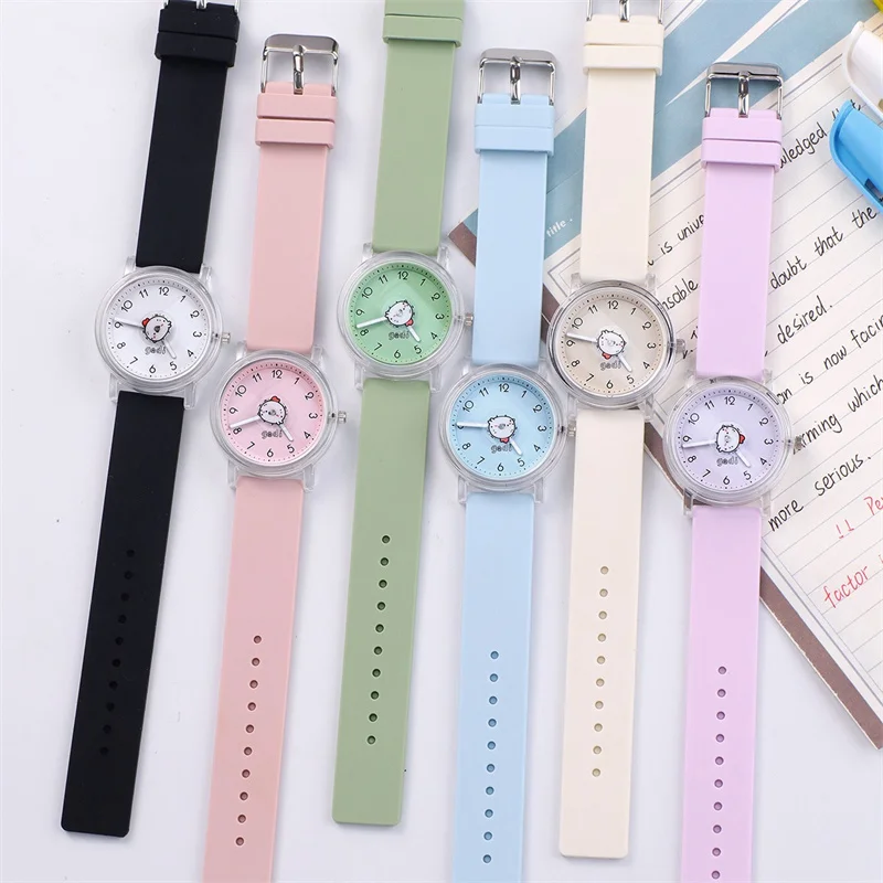 Macaron Color Silicone Student Quartz Watch Cartoon Round Dial Women Gift Waterproof Watch Japanese Girls Watch Cute Reloj Mujer