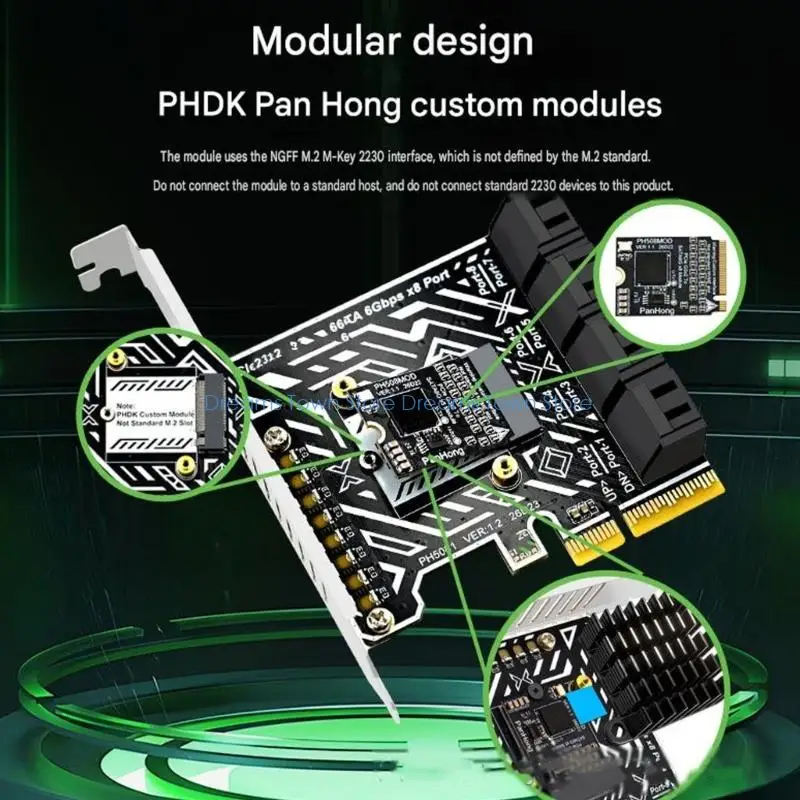 HX6A PCIe3.0 to SATA3 6Gbps Expansion Card 8 Port for 240TB Storage Fast Transfer