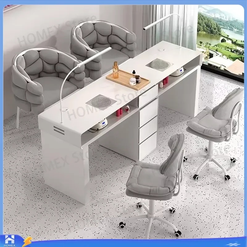 Luxury Marble Top Nail Table with LED Light Modern Nordic Manicure Desk European Aesthetic Salon Furniture Professional