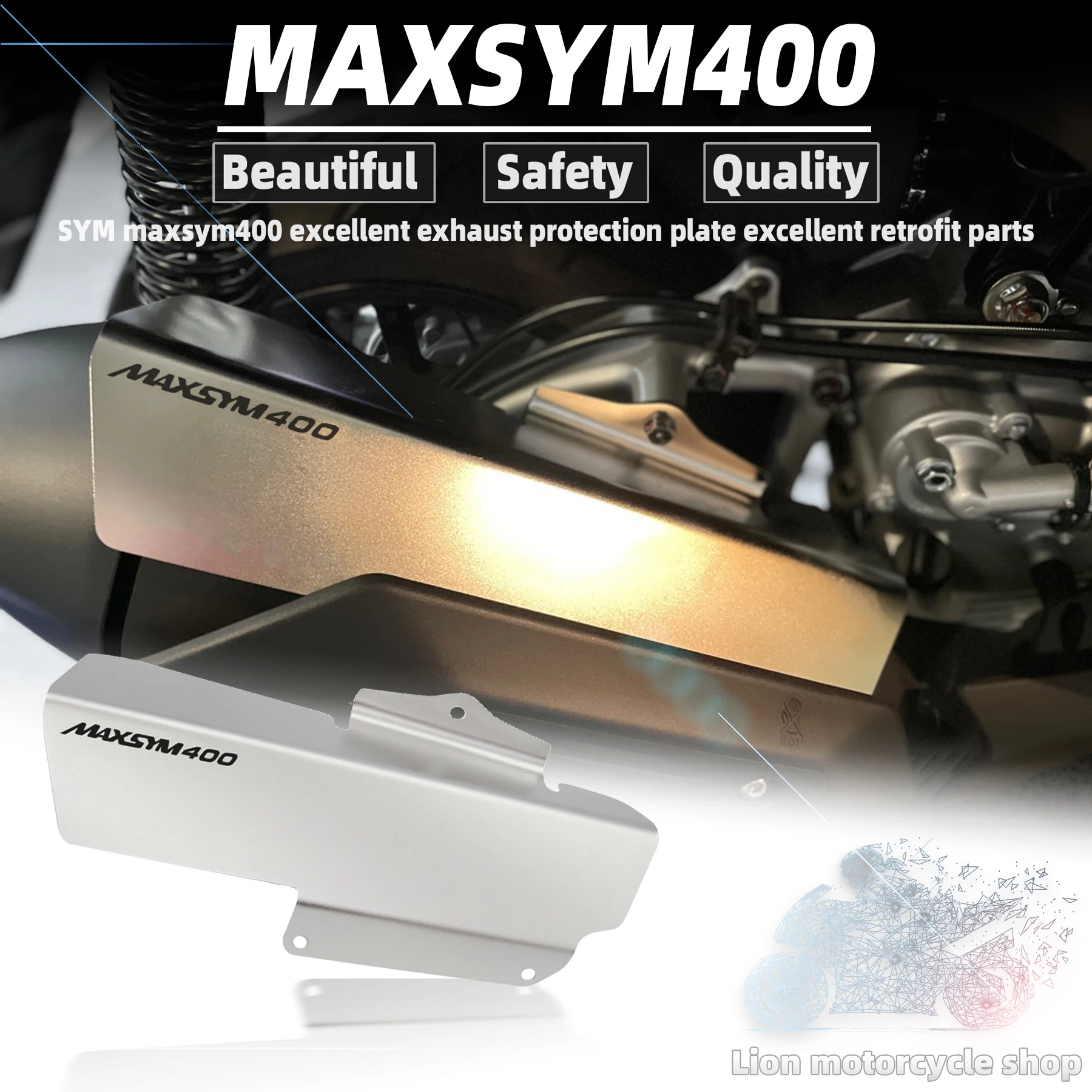 

For SYM Maxsym 400 Parts Exhaust protection plate Maxsym400 2021- Black parts NEW Motorcycle Accessories