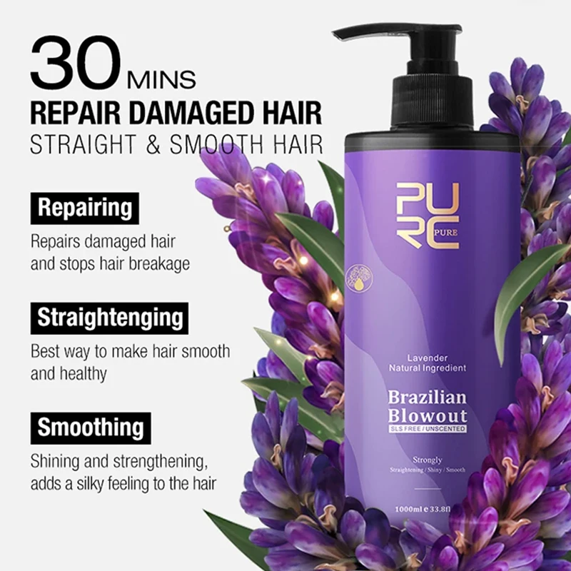 PURC Lavender 12% Keratin Straightening Treatment Curly Hair Straighten Smoothing Cream Professional Salon Products 1000 ml