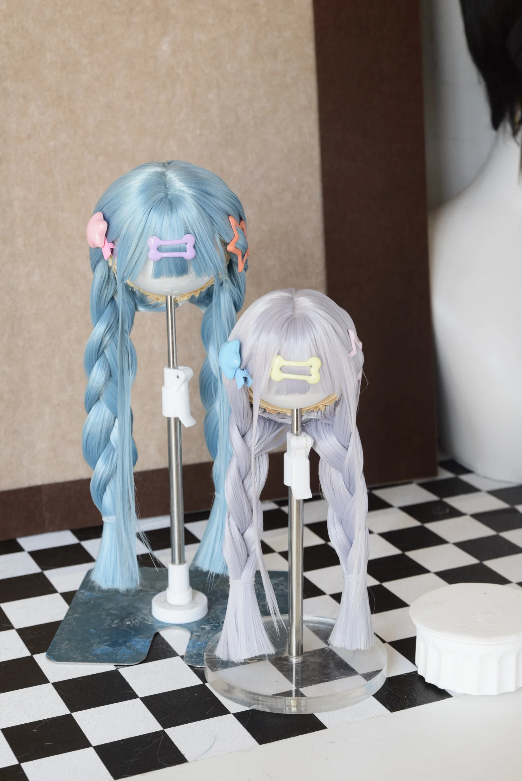 D09-P324 children handmade toy 1/6 1/4 1/3 MSD MDD bjd wig blue Double ponytail Fried Dough Twists braid 1pcs