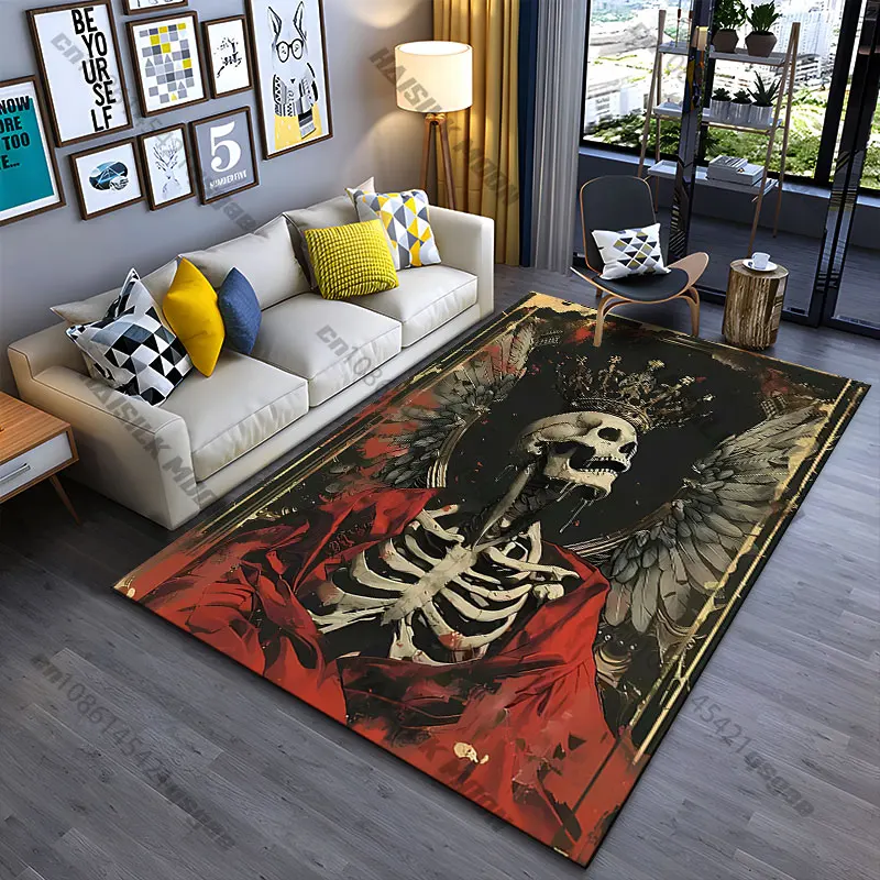 Skeleton wearing crown with wings carpet Yoga living room room decor children's crawling mat doormat area rug games mat