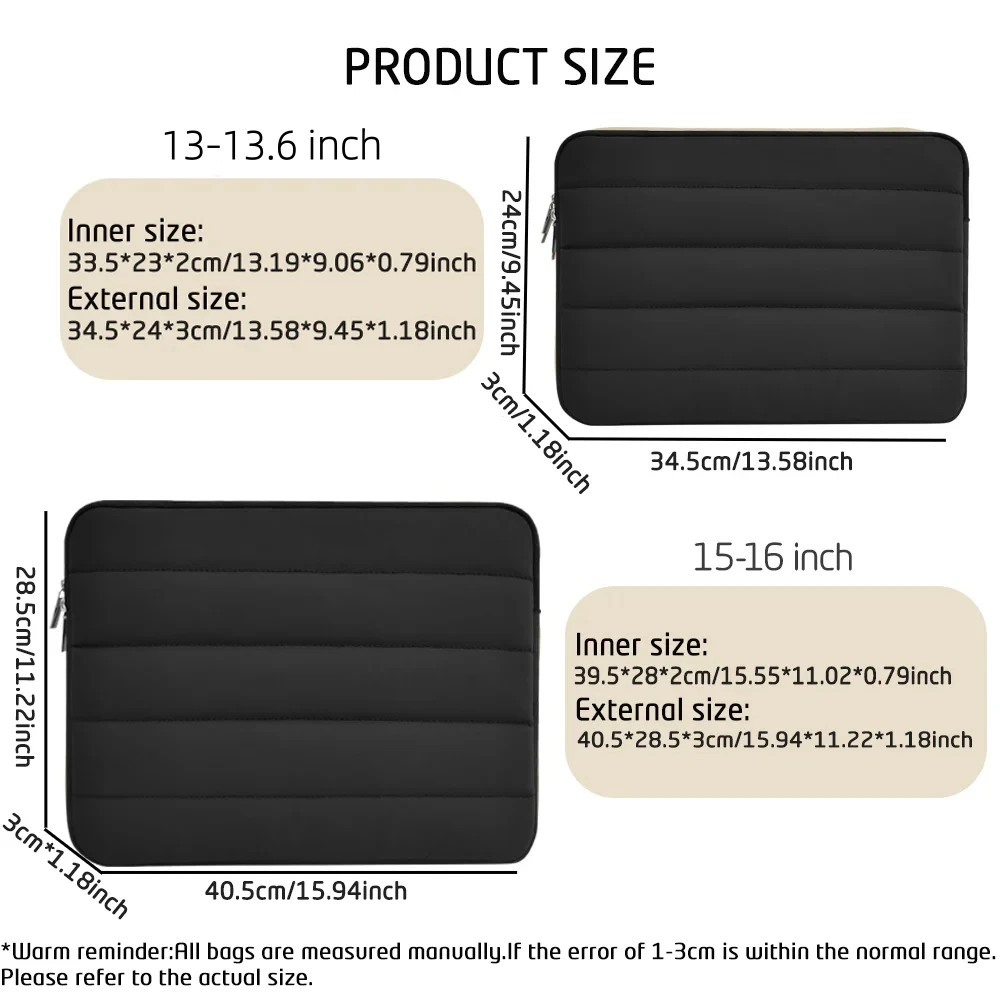 Puffy Laptop Sleeve 13-13.6/15-16 inch for MacBook Air/Pro Acer Surface Dell Lenovo Fluffy Quilted Portable Computer Cover Bag