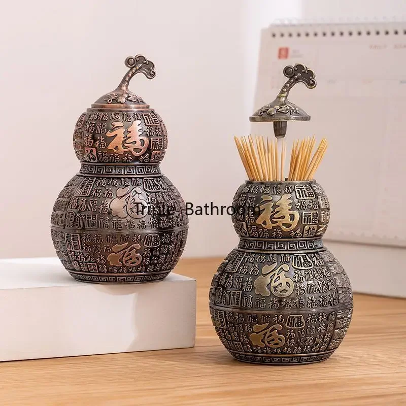 Alloy Dental Implant Tube Alloy Gourd Toothpick Box Home Living Room Decorations Desktop Toothpick Storage Jar Cotton Swab Jar