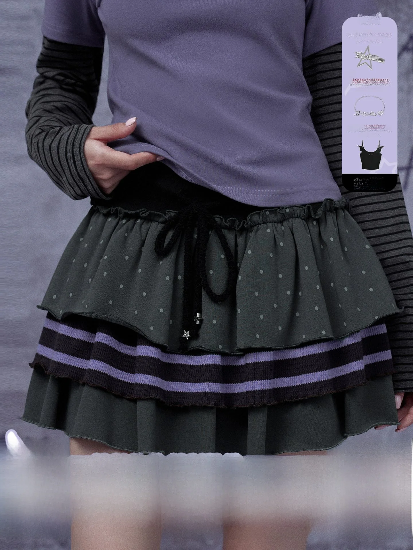 

SagiDolls: Мотивационная легкая азиатская футболка для девочек-подростков, фиолетовая многослойная юбка-кейк, юбка А-силуэта, молодежная, стильная, универсальная