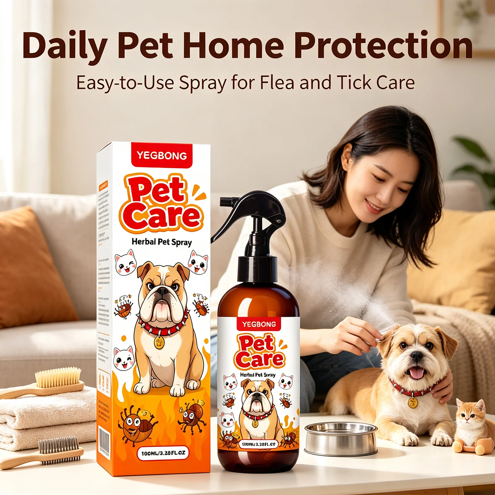 Herbal Pet Skin Care Spray Removing Fleas Ticks & Mites Relieve Skin Itching Moisturizing Refreshing Gentle Pet Repellent Spray