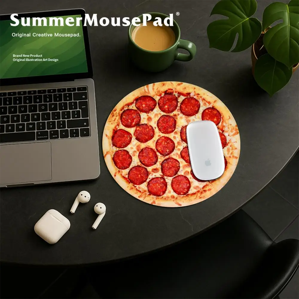Creative Pizza Pattern Mouse Pad Round Computer Office Game Table Mats Rubber Anti-slip Gaming Keyboard Mousepads Soft Desk Mat