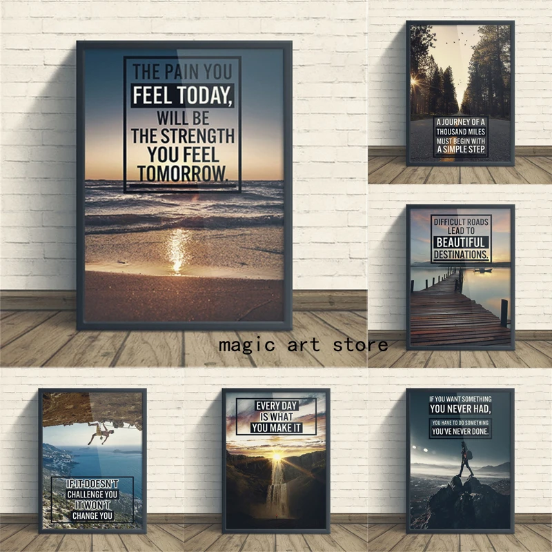 Modern Abstract Landscape and Motivational Phrase Art Posters Canvas Painting Wall Prints Picture Living Room Home Decor Cuadros