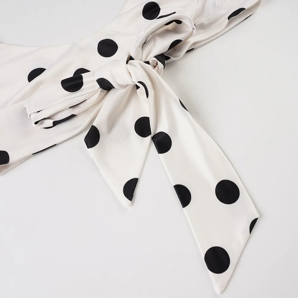 カジュアル ホルターネック スリング ビキニ スーツ フリル付きボクサーショーツ 水着セット レースアップ スリムフィット 水玉模様 水着 スイミングプール