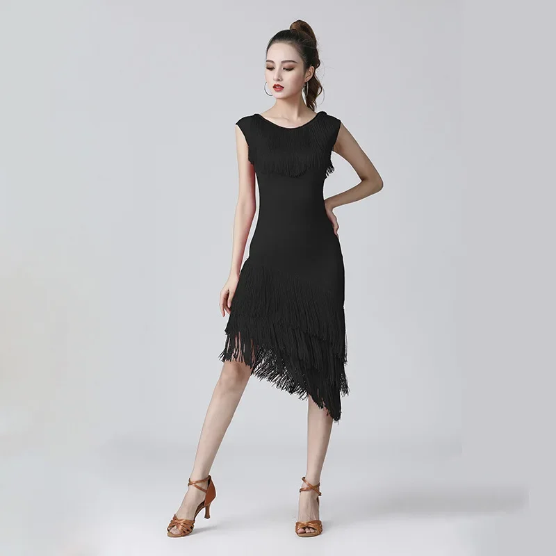 2023 Lady Latin Dance Practice/Performance Dresses Black Red Tassel Women Clothing For Cha Cha/Ruma/Samba/Latin Dancing Skirts