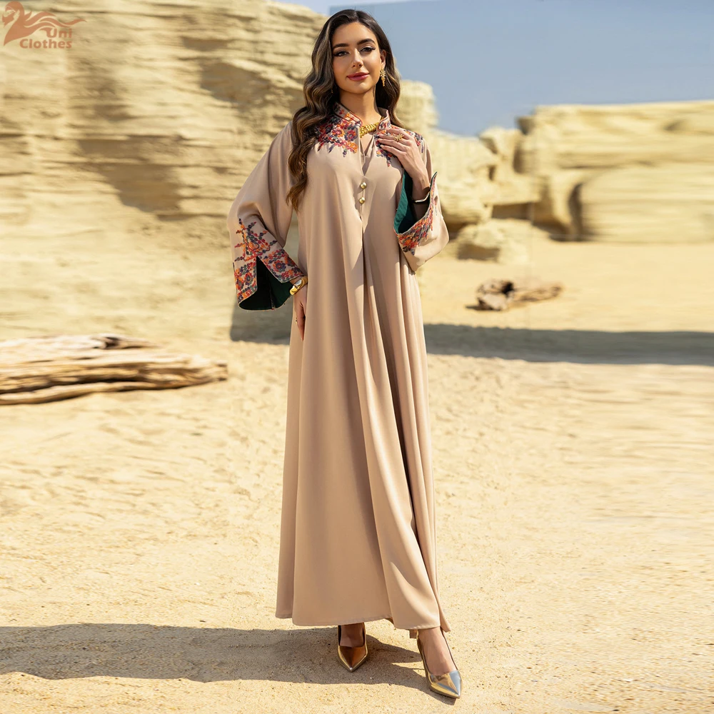 

Uni Новое элегантное платье макси с вышивкой Дубай с вышитыми рукавами Абая Модные длинные платья Скромный 2025
