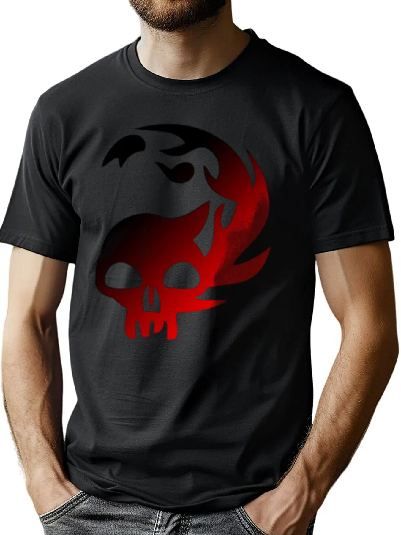 Premium Cotton Tee With Skull And Flame Graphic Print Soft Comfort Fit Perfect Christmas Gift For Men