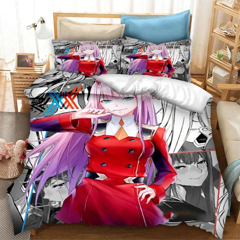 

DARLING in the FRANXX Zero Two 02 Bedding Set Boys Girls Twin Queen Size Duvet Cover Pillowcase Bed Kids Adult