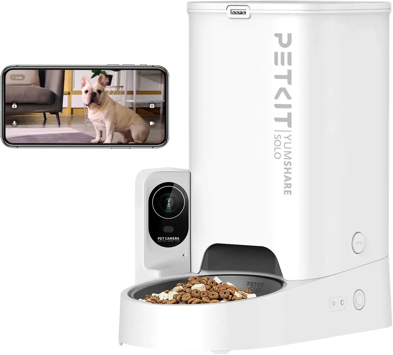 Automatic Pet Feeder with Camera, 1080P HD Video with Night Vision, 2.4G WiFi Cat Dog Feeder with 2-Way Audio,Smart App C