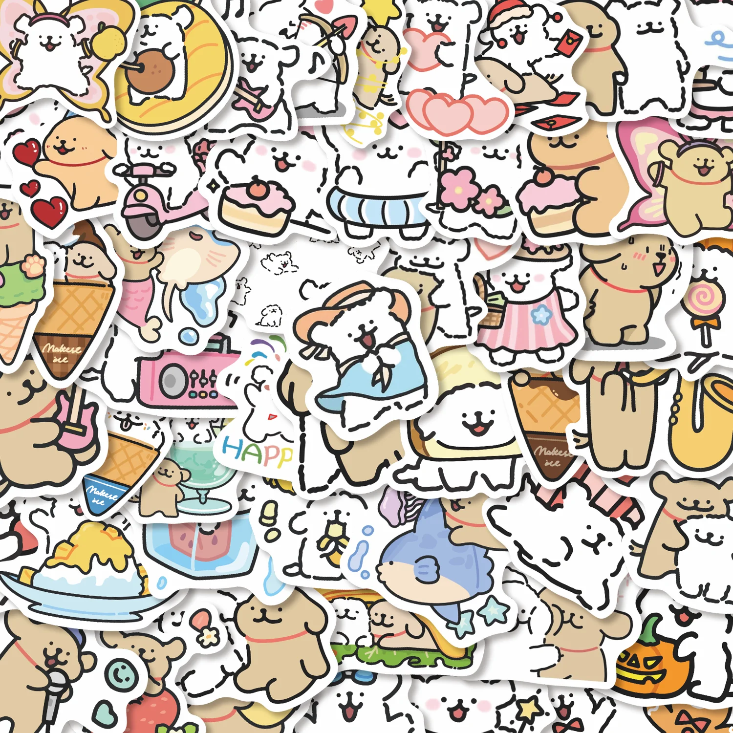 60pcs Kawaii Puppy Waterproof Stickers | Cute Cartoon Dog Daily Decals for Laptop, Water Bottle, Journal & Scrapbooking, Pet & K