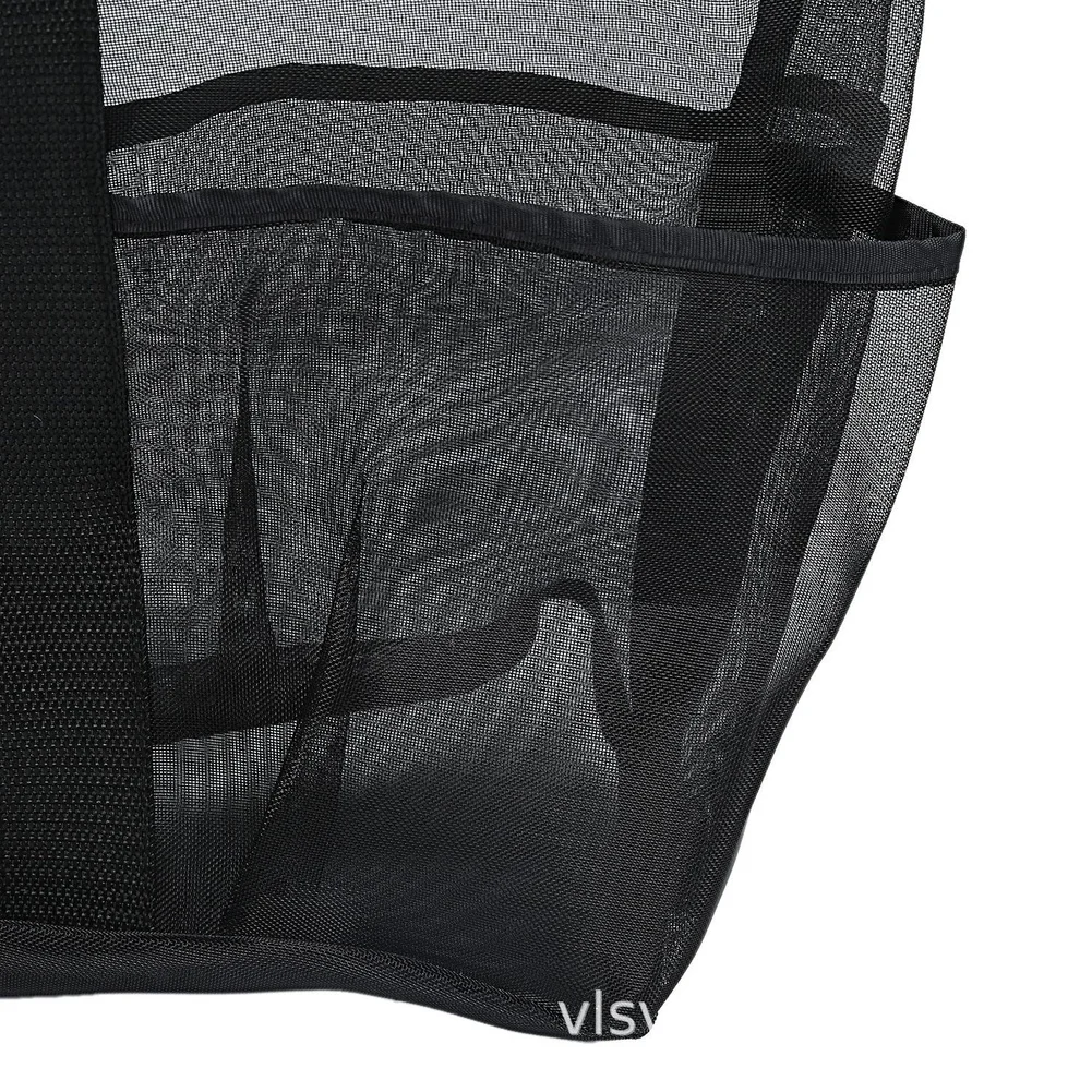 1 Piece Large Mesh Beach Bag With 8 Pockets Black Breathable Quick Dry Storage Organizer For Travel Bathroom Shoes Toiletries
