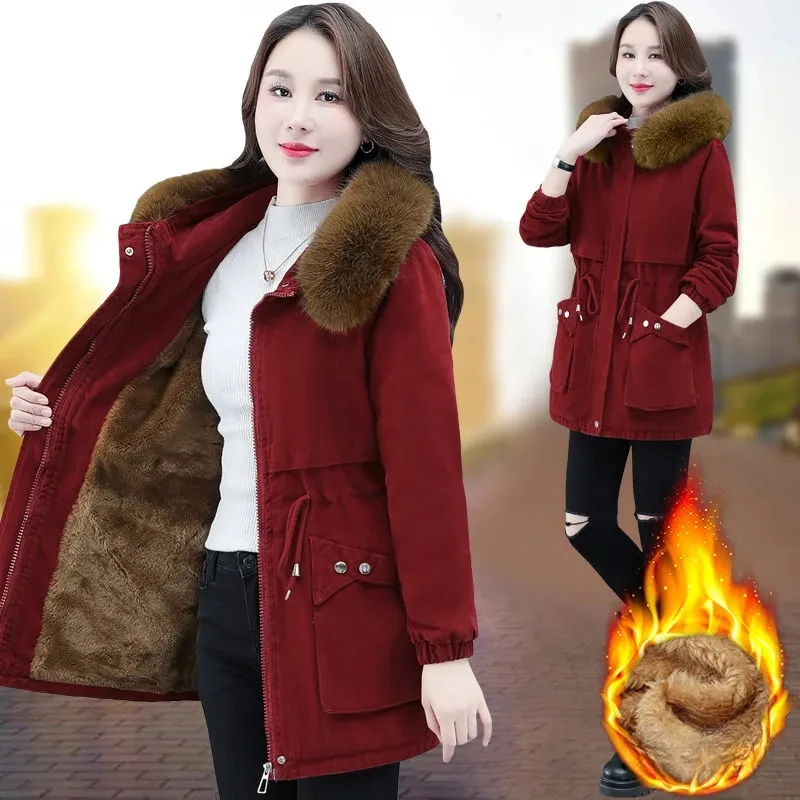 Parka giacca invernale da donna cappotto imbottito Casual allentato femminile collo di pelliccia di peluche di grandi dimensioni capispalla in cotone spesso