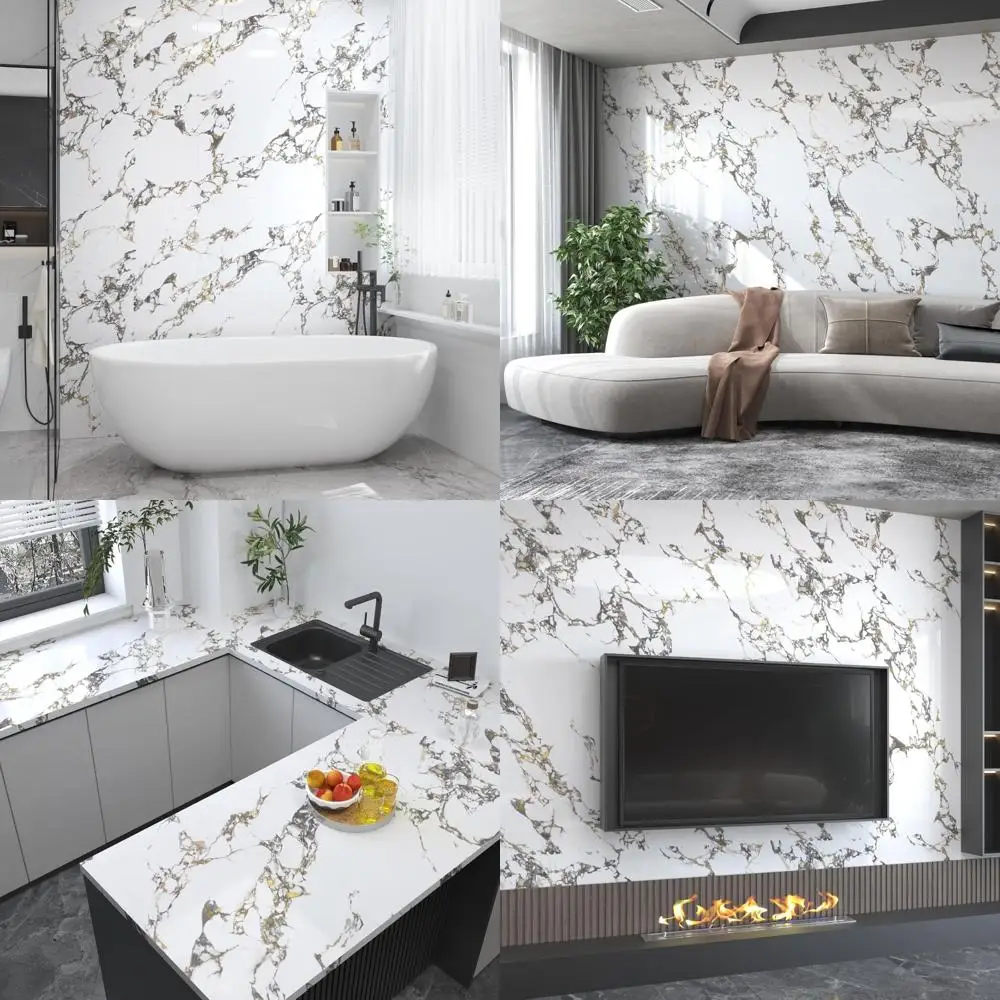 ورق اتصال رخامي قابل للتقشير واللصق مقاوم للماء لأسطح المطبخ والخزائن، مقاس كبير 32 × 591 بوصة