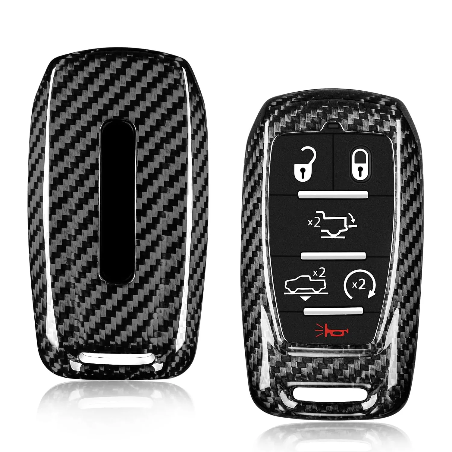 for Ram 1500 Key Fob Cover with Key chain Carbon Fiber Key Protector Case for Ram Pickup 1500 2500 3500 Power Wagon Tradesman