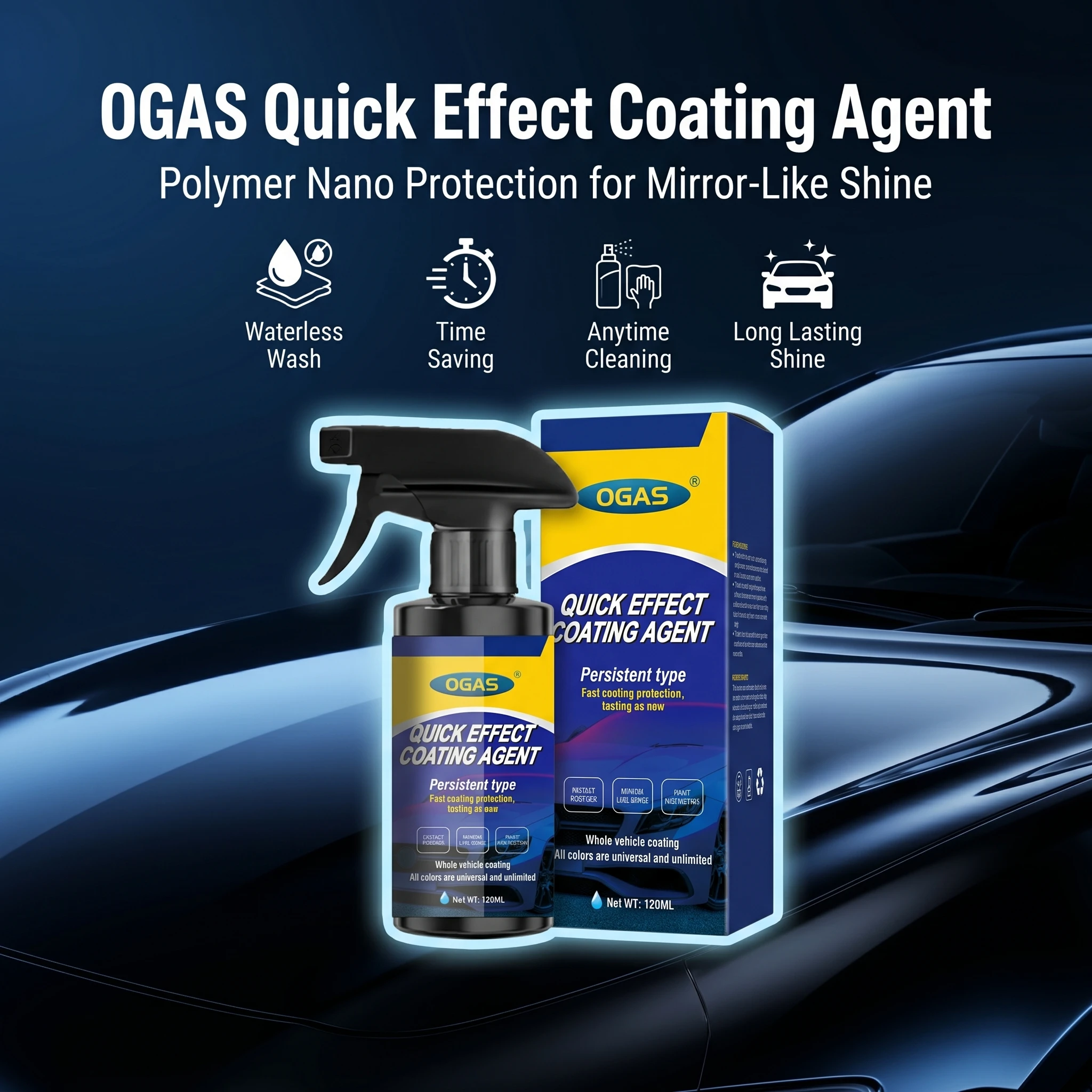 120ml OGAS Nano Car Paint Coating Agent Dual Mode Spray Waterless Wash Gloss Enhancer UV Protection Scratch Resistant Auto Surface Care Polish