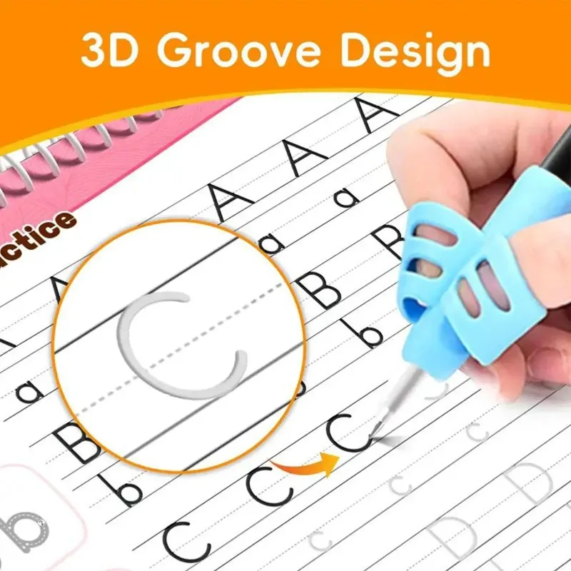 Handwriting Workbook Grooved Learning Reusable Page With Pen Grips vocabulary writing Practice Book For Kindergarten children