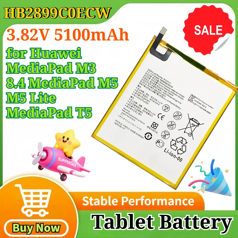 

New HB2899C0ECW 3.82V 5100mAh Battery for Huawei MediaPad M3 8.4 MediaPad M5 M5 Lite MediaPad T5 10.1 Tablet Lithium Battery