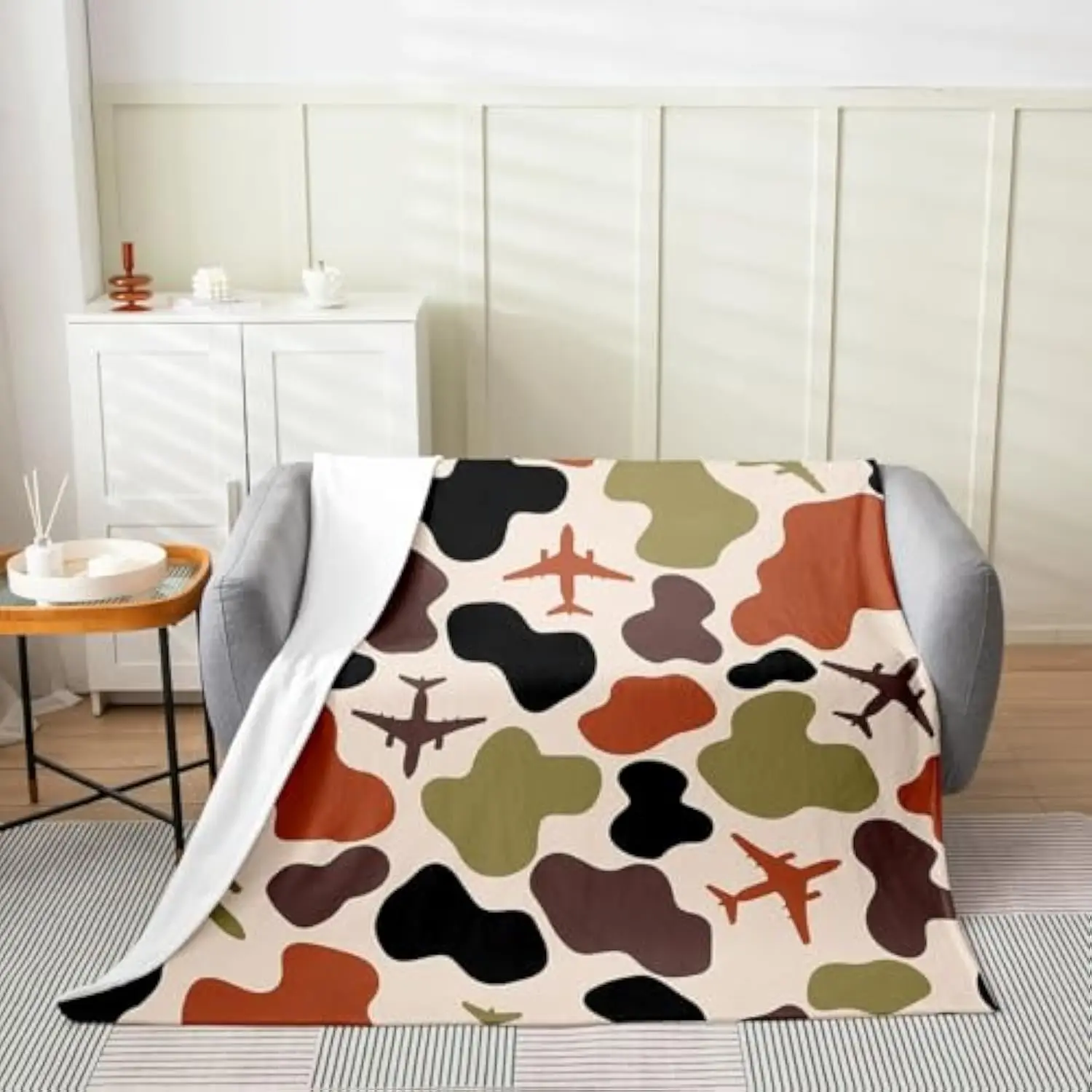 

Камуфляжное флисовое одеяло с изображением самолета, мягкое фланелевое одеяло с рисунком самолета для детей, подростков, взрослых, гостиная, диван-кровать
