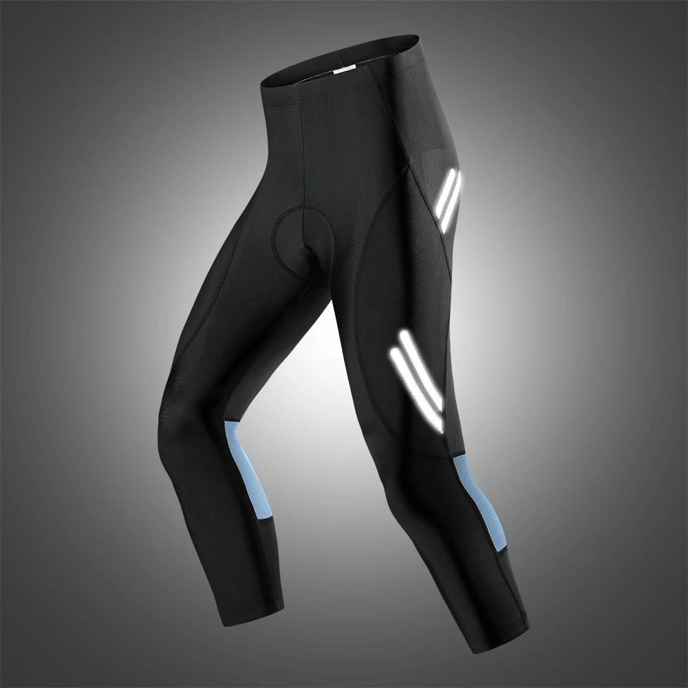 WOSAWE Men Cycling Pants 3/4 Summer Breathable Gel Pad Compression Tights Bike Bicycle Trousers MTB Road Bike Capris Refleective