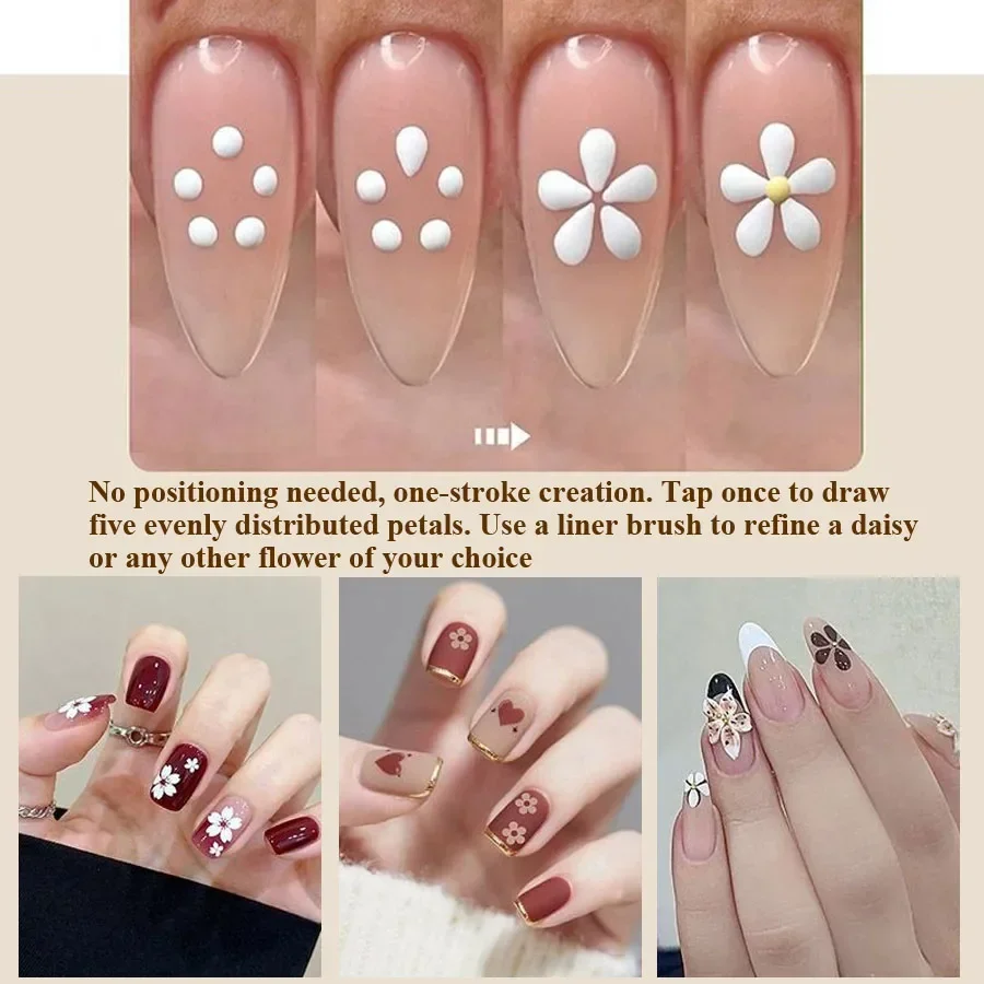 Manicure Drawing Acrylic Pen DIY Nail Art 5-Dots Dotting Tool Flower Design Petal Flower Pattern 1.8mm Tip Rhinestones Pickers