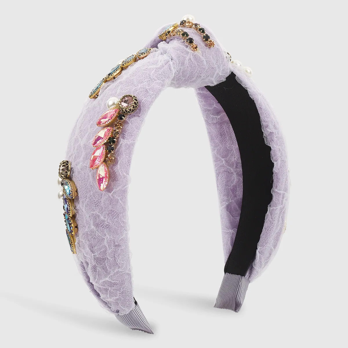 F5205 Trend imitation diamond pearl hair accessories women, fashion personality knotted wide edge yarn headband headband