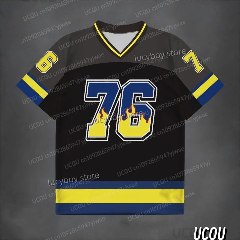 

Mens Streetwear 76 Oversize Man V-Neck Short Sleeve Sportwear Baseball T-Shirt Vintage Oversize Striped Tees Men Clothes