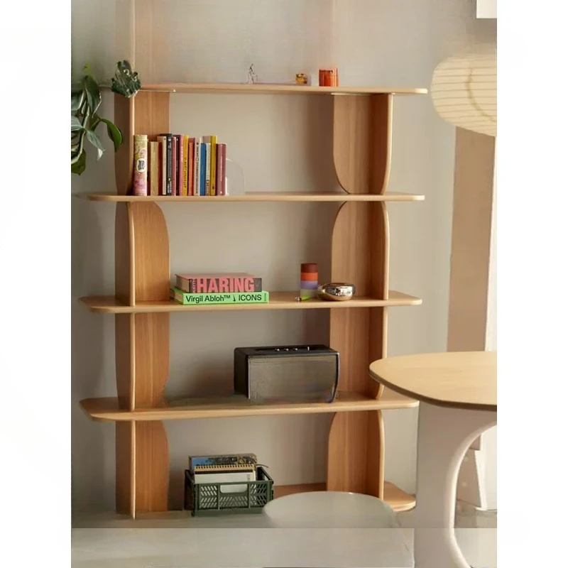 Italian-style minimalist bookshelf storage rack, solid wood floor-standing wall-mounted multi-layer antique shelf